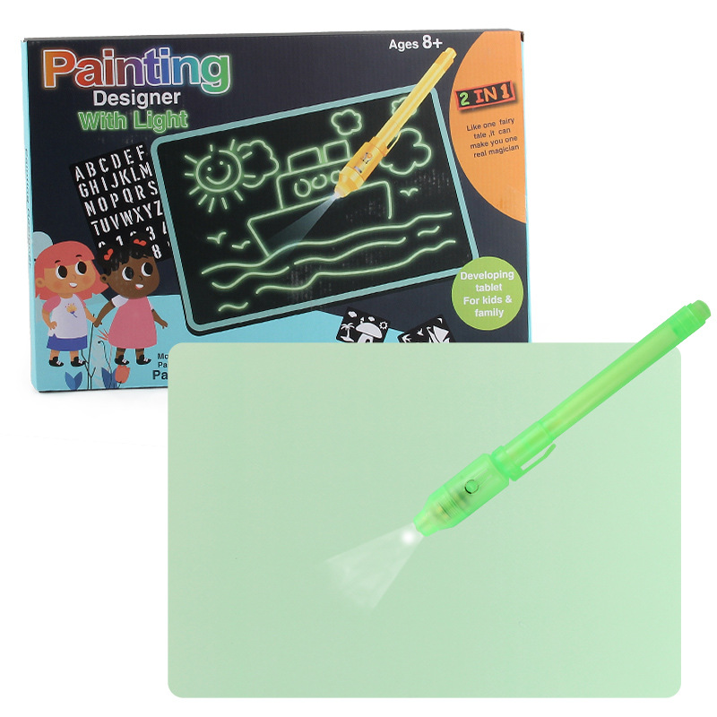 Tablero de escritura mágico para niños transfronterizos Libro fluorescente borrable Tablero de dibujo multifuncional dos en uno Tablero luminoso de graffiti luminoso