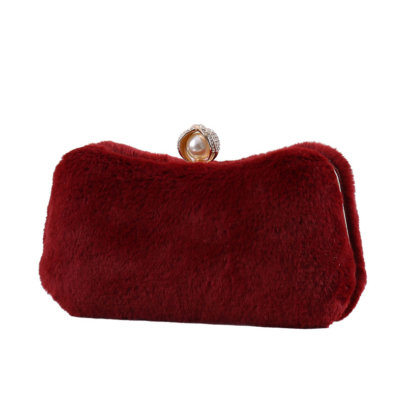 Venta caliente de invierno bolso de noche de piel de conejo bolso de peluche de las mujeres bolso cheongsam elegante banquete de boda bolso de la madre fábrica transfronteriza exclusiva