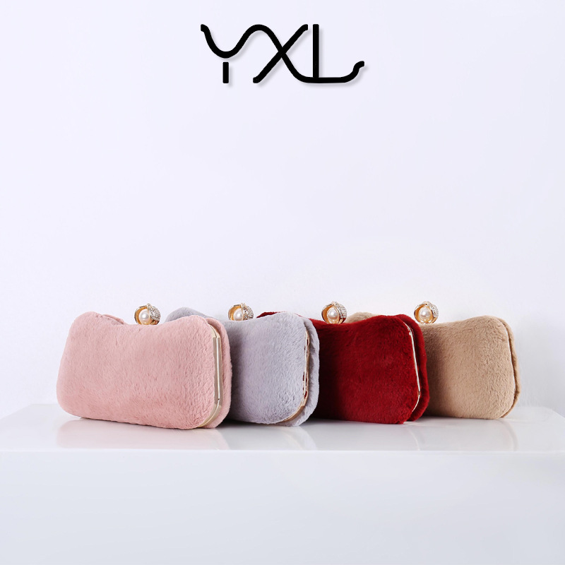 Venta caliente de invierno bolso de noche de piel de conejo bolso de peluche de las mujeres bolso cheongsam elegante banquete de boda bolso de la madre fábrica transfronteriza exclusiva