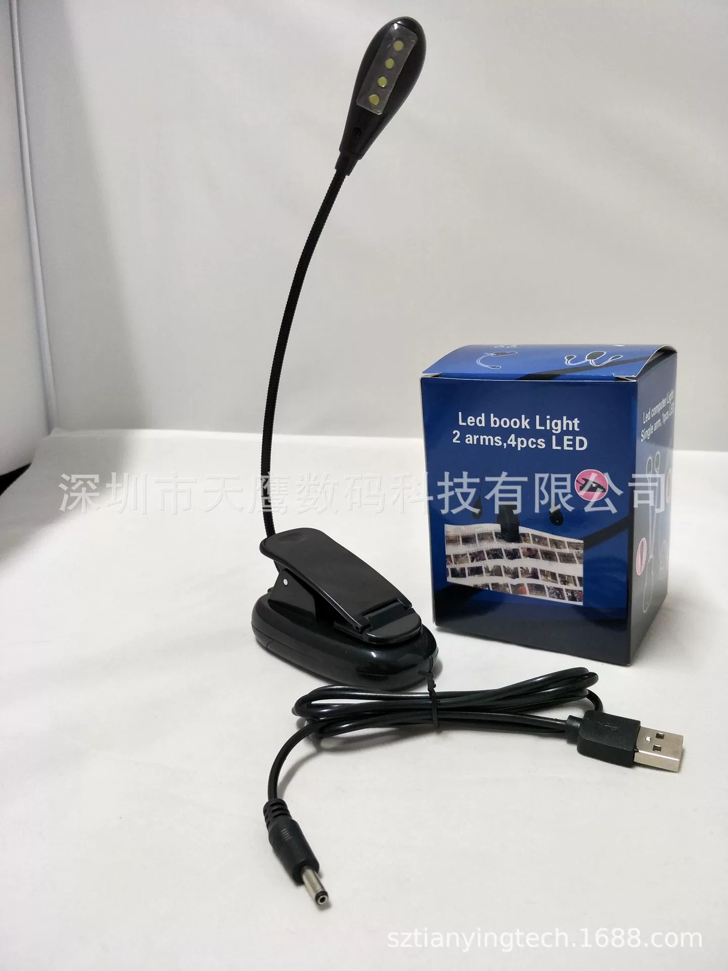 USB одиночная прищепка-лампа LED 4 свечения, горизонтальная прищепка, USB лампа-клипса для книг