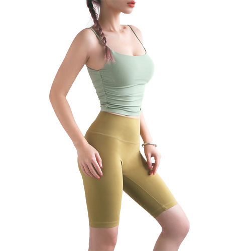 NULS new product double-sided brocade comfortable nude sports vest  trendy pleated suspender fitness yoga bra