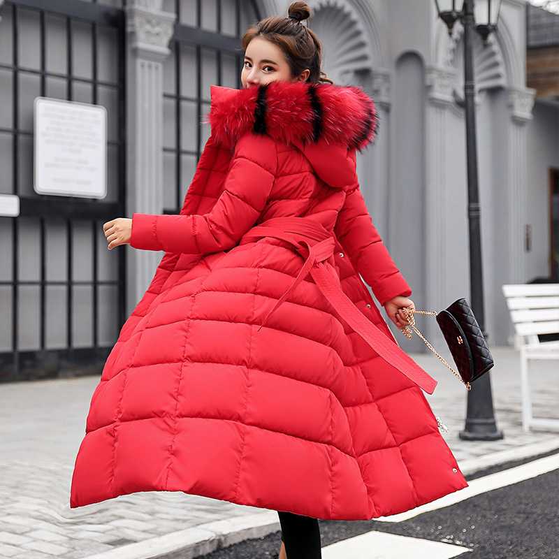 Women's Clothing new cotton coat for women, extended style, over the knee slim fitting cotton coat, colorful fur collar, winter coats cotton coat_voghion.com