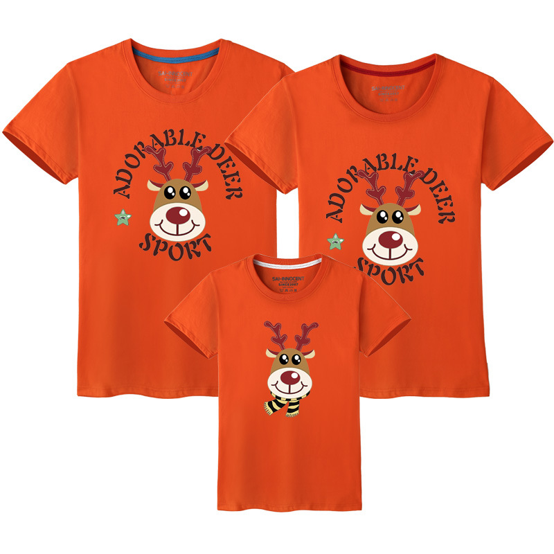 Año nuevo verano círculo ciervos auto-producción de algodón padre-niño ropa impresa ropa para niños manga corta cuello redondo Camiseta al por mayor