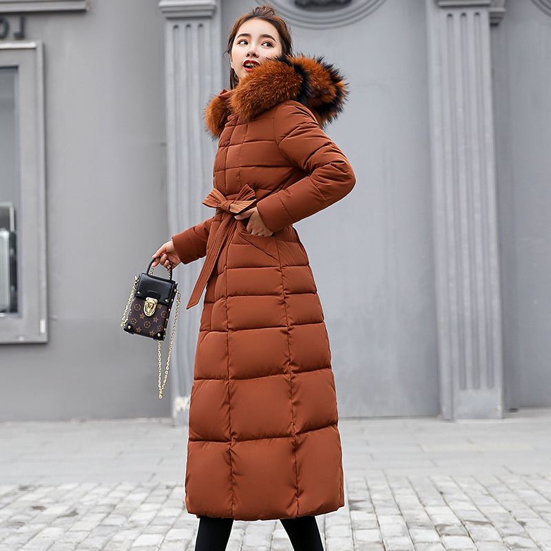 Women's Clothing new cotton coat for women, extended style, over the knee slim fitting cotton coat, colorful fur collar, winter coats cotton coat_voghion.com