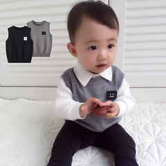 Children's Pure Cotton Vest New Spring and Autumn Thin Knitted Sweater Boys' Girls' Baby Cartoon Warm Vest Men's Shoulder Coat Trendy 