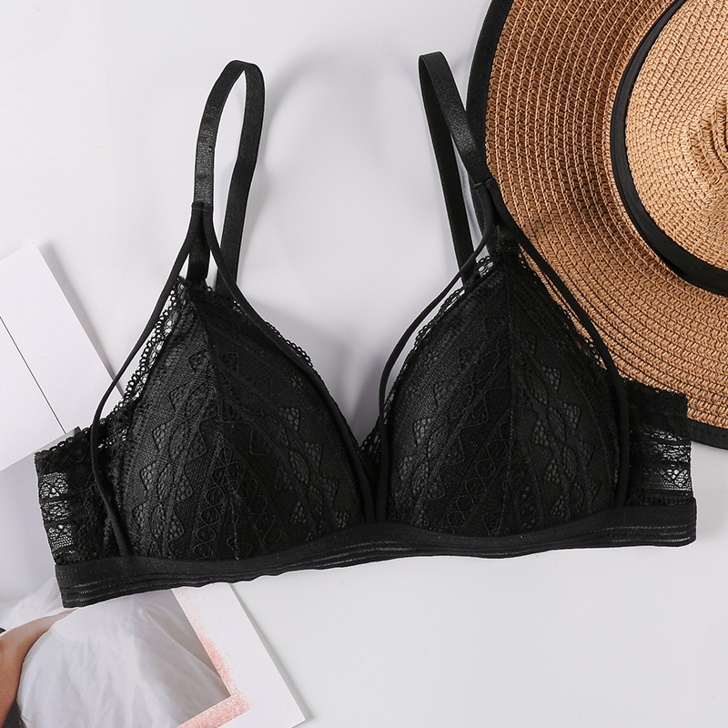 Ropa interior de una sola pieza sujetador inalámbrico para mujer pecho grande pequeño triángulo sexy correa de encaje push up bra