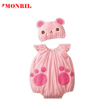 MONRIL小熊卡通韩版粉色哈衣短袖夏季男女宝宝爬服新生婴儿包屁衣