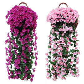 假花仿真花藤紫罗兰挂花藤壁挂吊兰花吊篮花客厅阳台家居装饰花墙