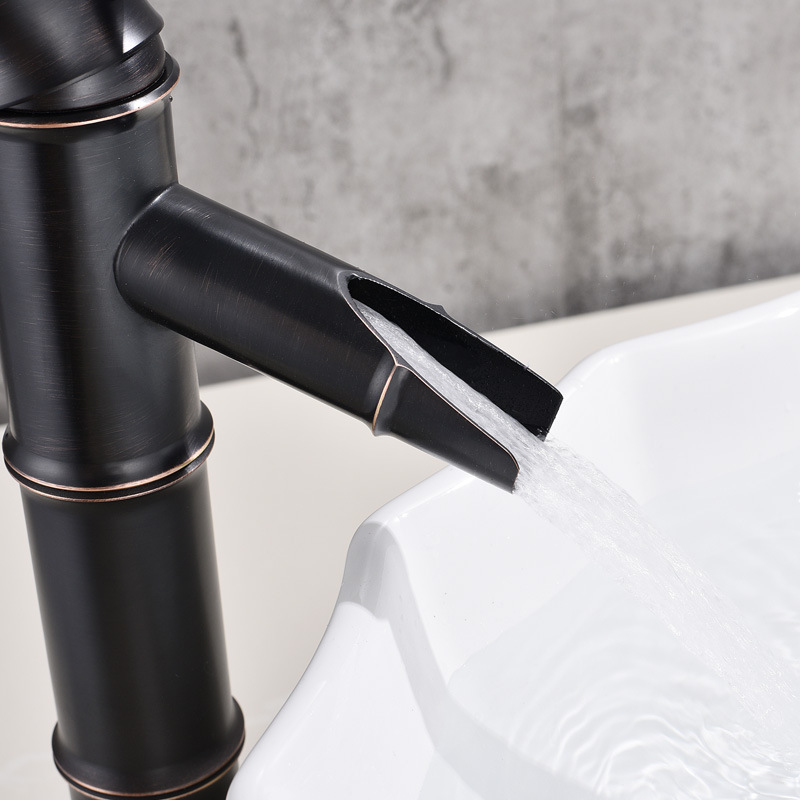 Grifo de Bambú para Lavabo de Cobre Agua Fría y Caliente Estilo Antiguo para Baño