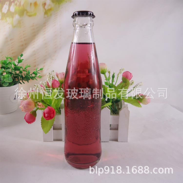 厂家直销压盖苏打汽水玻璃瓶果汁饮料瓶豆奶玻璃瓶加工烤花丝印