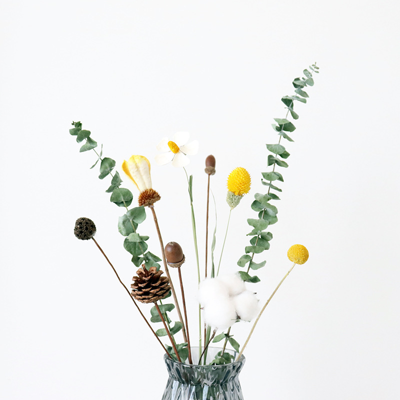 棉花干花花束手工橡果雪松果拉毛果莲蓬松果家居装饰拍摄道具饰品