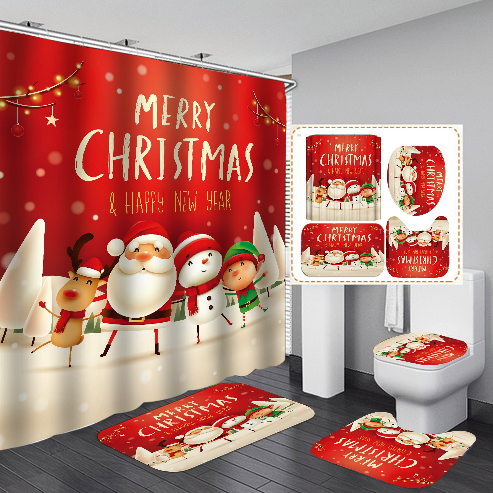 Transfronterizos calientes venta de impresión digital poliéster impermeable serie de navidad cortina de baño fábrica directa cortina al por mayor