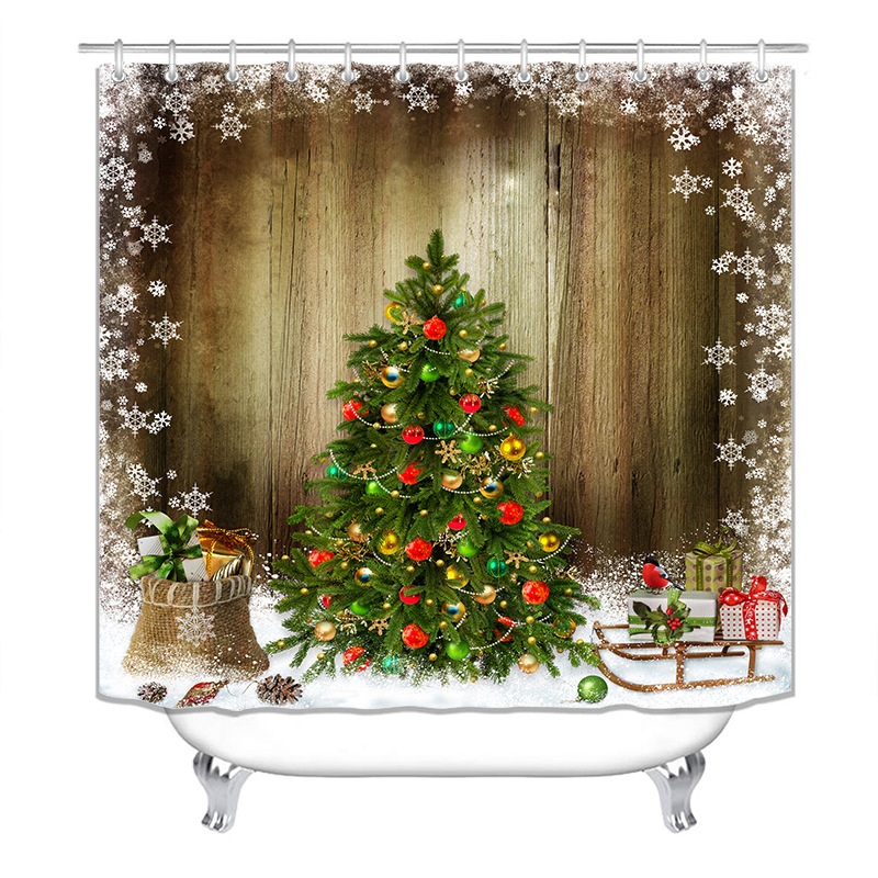 Transfronterizos calientes venta de impresión digital poliéster impermeable serie de navidad cortina de baño fábrica directa cortina al por mayor