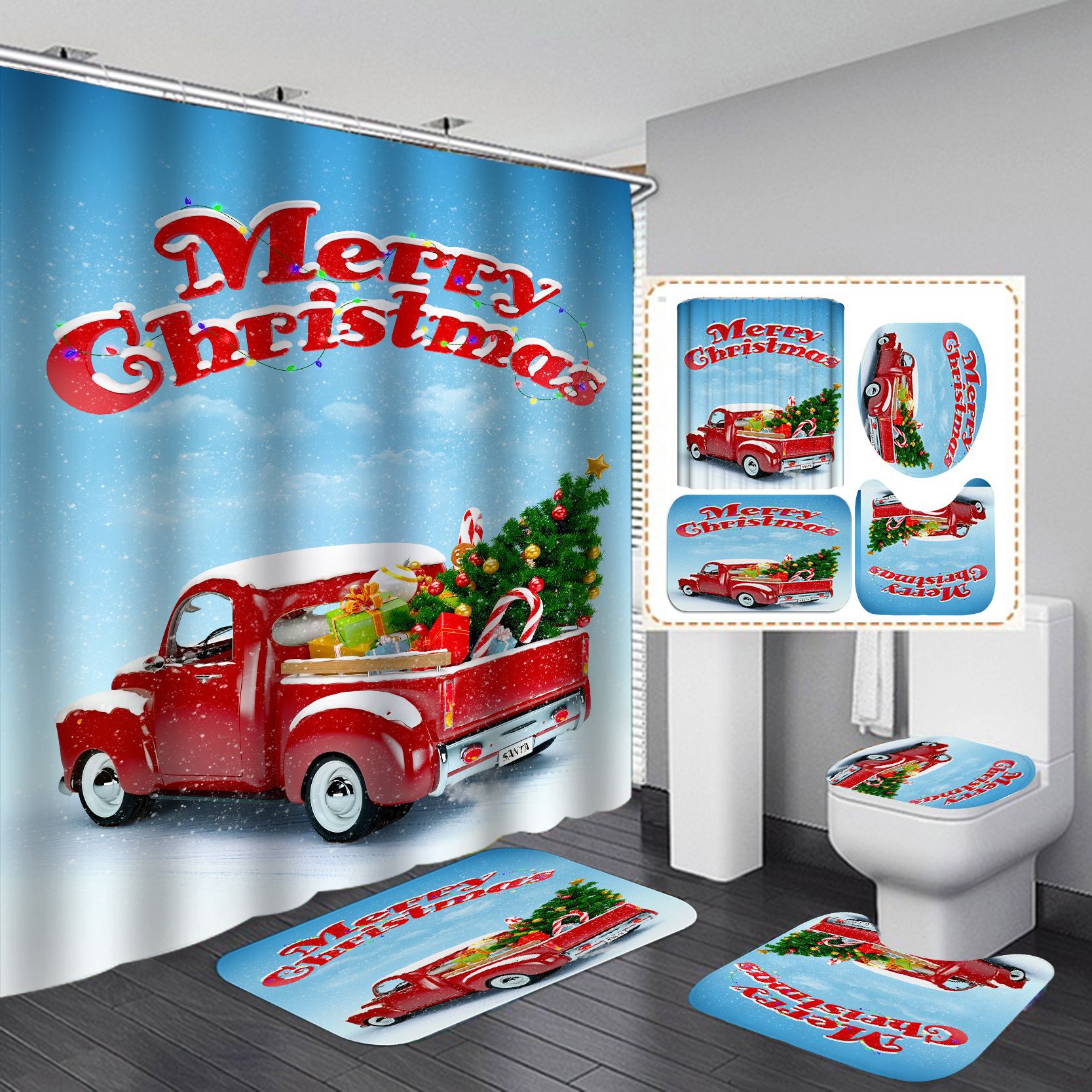 Transfronterizos calientes venta de impresión digital poliéster impermeable serie de navidad cortina de baño fábrica directa cortina al por mayor