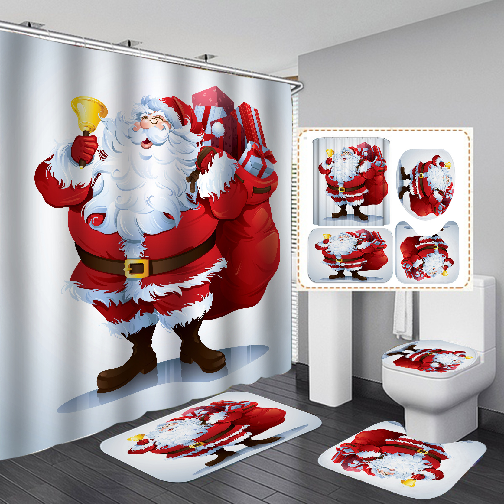 Transfronterizos calientes venta de impresión digital poliéster impermeable serie de navidad cortina de baño fábrica directa cortina al por mayor