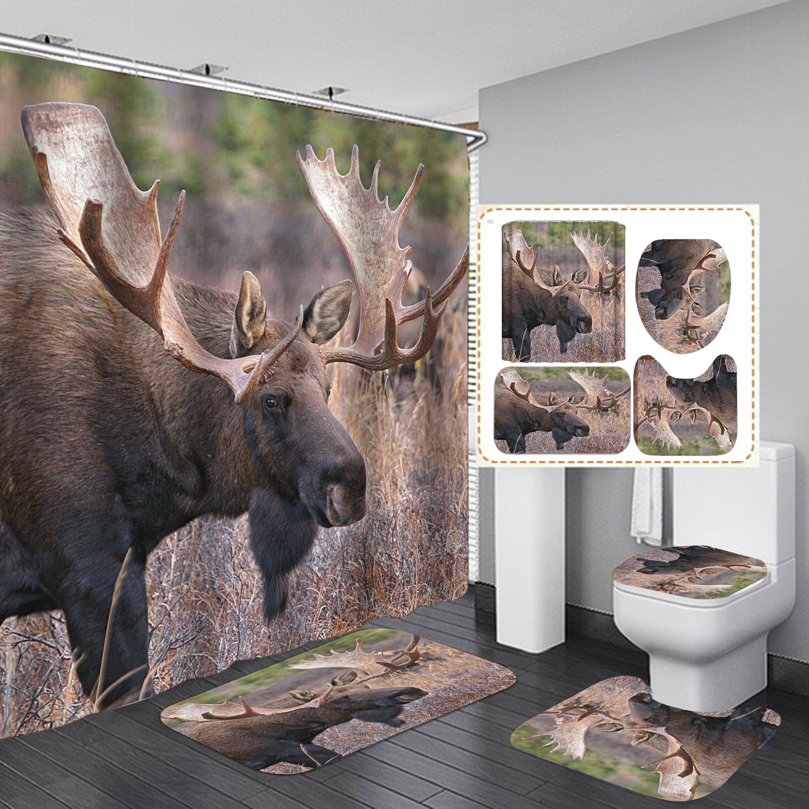 Cortina de ducha de poliéster de impresión digital impermeable engrosada baño Baño Hotel ganado y ovejas Cortina de ducha 2 series ventas directas de fábrica