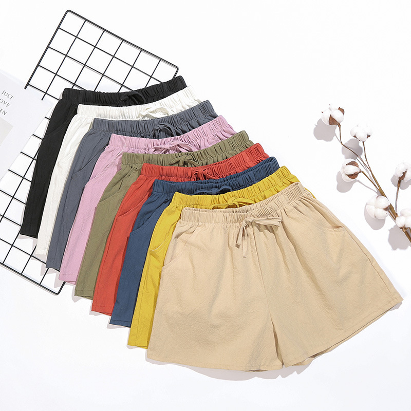 Cotton and Linen Shorts for Women, Summer A-Line Outer Wear Wide-Leg Pants, Large Size Sports Three-Point Pants, Cross-Border High-Waisted Loose Casual Pants