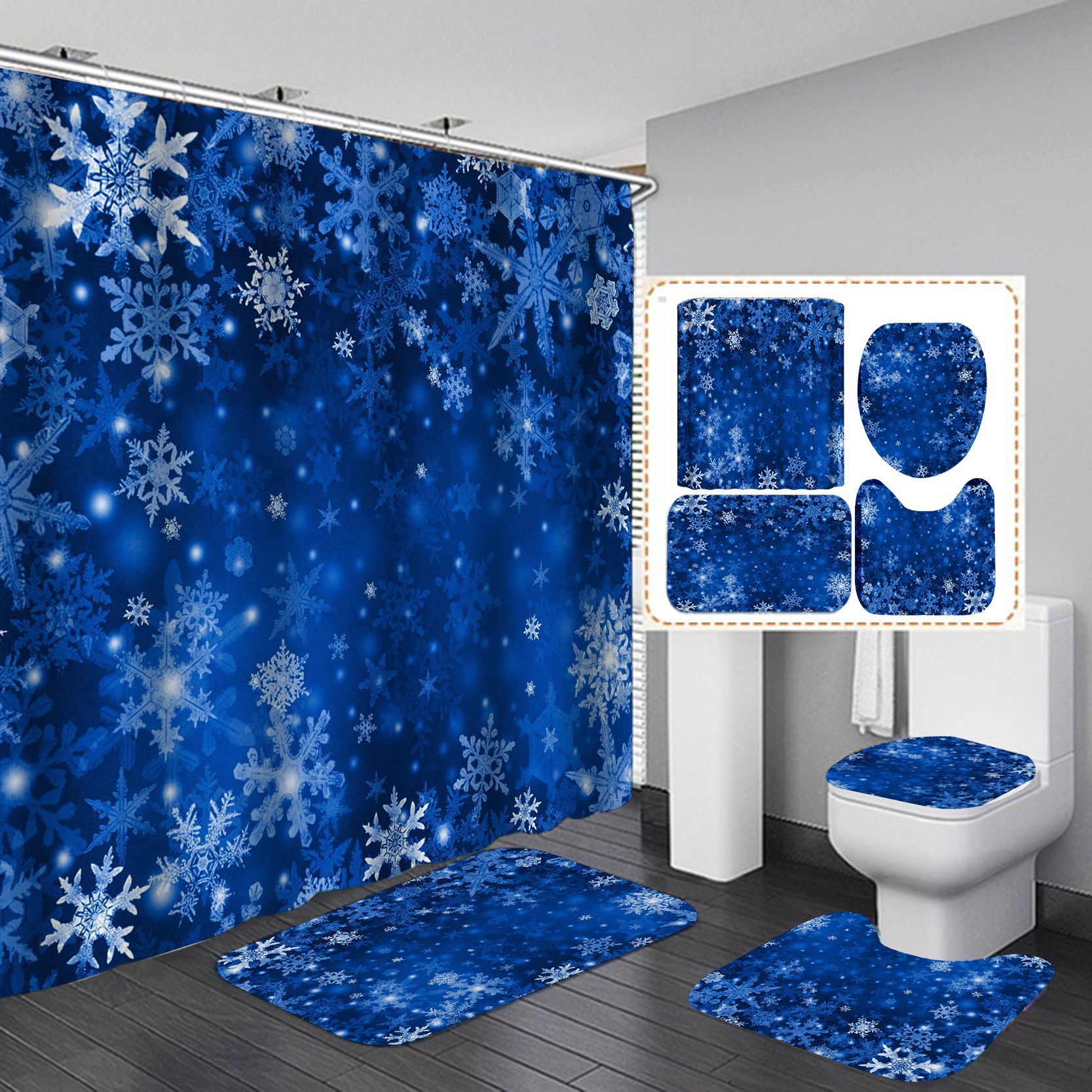 Cortina de Ducha Navideña de Poliéster Impermeable con Estampado Digital, Diseño de Gotas de Rocío, Suministro Directo de Amazon