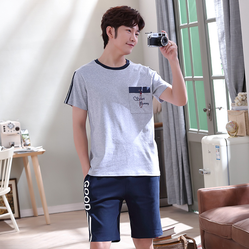 Pijamas de algodón de verano de los hombres de manga corta más tamaño Estudiante Juventud verano fino algodón desgaste del hogar traje