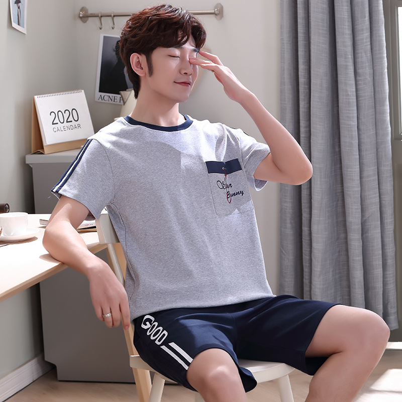 Pijamas de algodón de verano de los hombres de manga corta más tamaño Estudiante Juventud verano fino algodón desgaste del hogar traje
