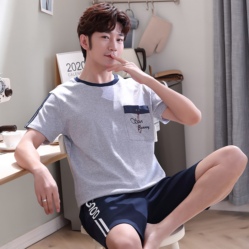 Pijamas de algodón de verano de los hombres de manga corta más tamaño Estudiante Juventud verano fino algodón desgaste del hogar traje