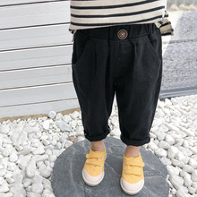一件代发2025春韩版儿童纯色休闲裤男童女童潮范中腰长裤潮童穿搭