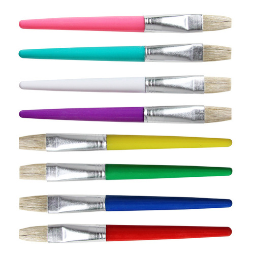 4 pcs pig hair paint brush set flat head plastic rod oil paint brush children DIY candy color painting graffiti brush wholesale