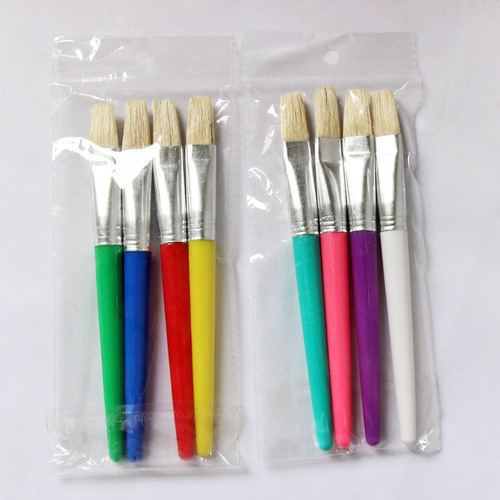 4 pcs pig hair paint brush set flat head plastic rod oil paint brush children DIY candy color painting graffiti brush wholesale
