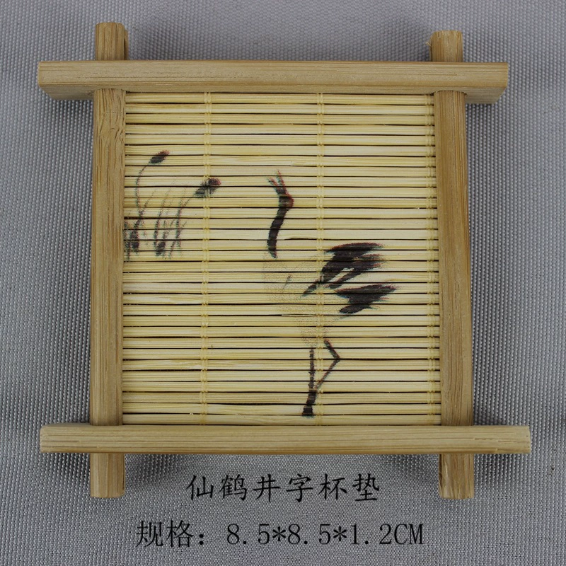 Bamboo coaster tea mat (bamboo), Japanese well‑style printed designs, multiple sizes