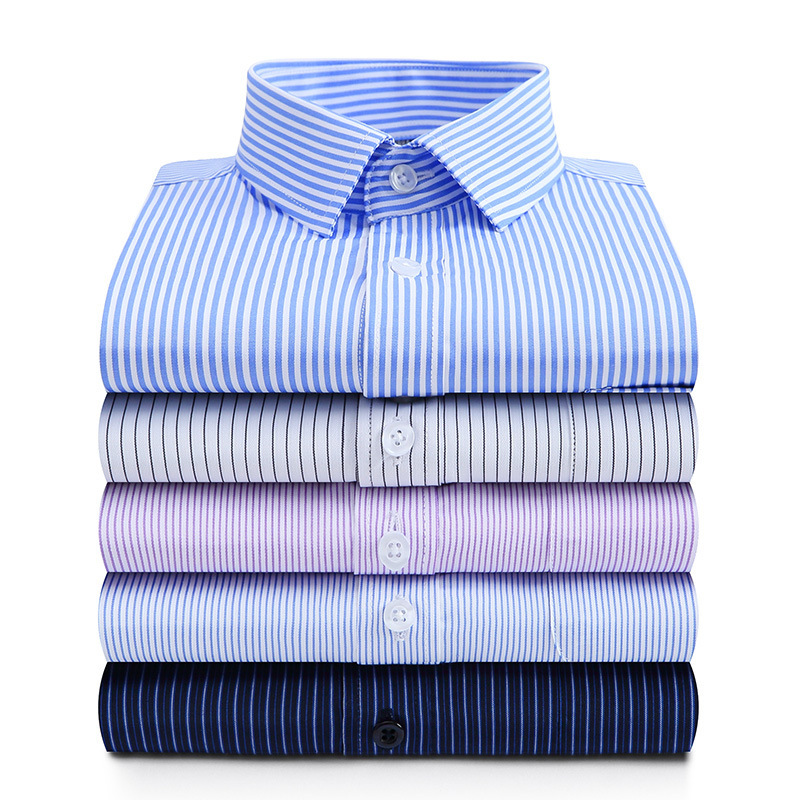 2025 Spring and Autumn Men's Shirt Long Sleeve Middle-Aged Business Workwear No-Iron Blue Striped Shirt Business Wear Work Wear Top