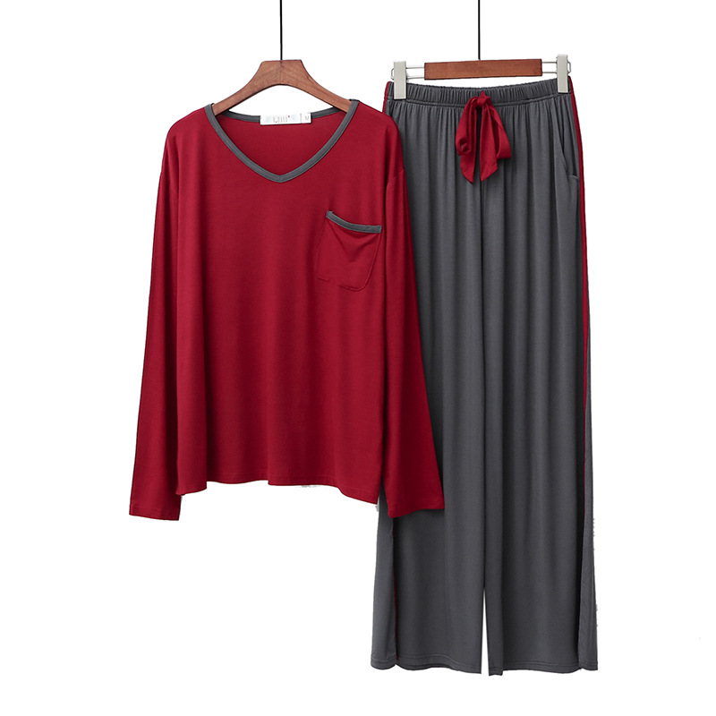 Pijamas modales pantalones de manga larga de otoño para mujer estilo coreano con cuello en V prendas de vestir exteriores sueltas ropa casual para el hogar