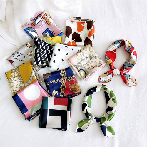 50 new style small silk scarf, small square scarf for women, spring, autumn and summer, Korean professional versatile decorative printed scarf scarf wholesale
