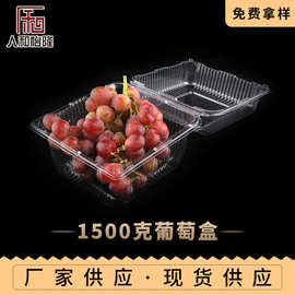 供应1500克装塑料PVC带扣葡萄盒 加厚透明水果包装盒批发