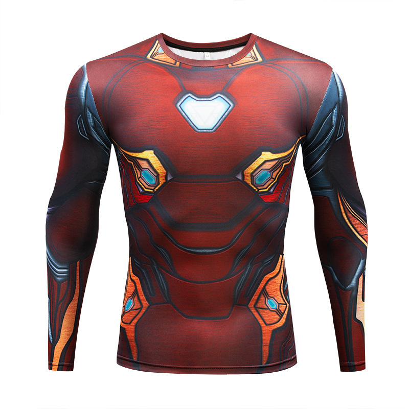 Temu Aliexpress Cross-Border Export Fashion Stylish Cos Long-Sleeved Superman Style 3D Printed Couple Fitness T-Shirt Long