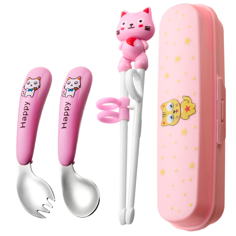 흰 고양이-분말 구부러진 포크 숟가락 젓가락-파우더 박스