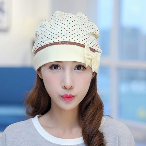 Korean-style polka dot bow anti-headwind maternity cap, postpartum cap, postpartum recovery cap, mother and baby supplies