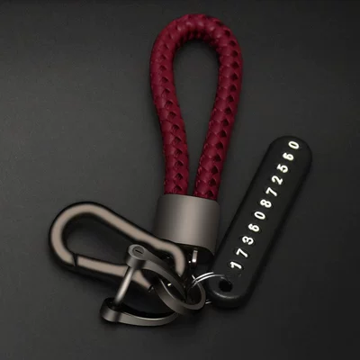 Car key bag chain metal high-grade anti-lost - gun-color-braided-rope-key-chain-number-plate-jujube-red