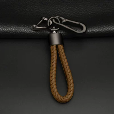 key ring buckle rope, Car key bag - gun-color-braided-rope-keychain-coffee-brown