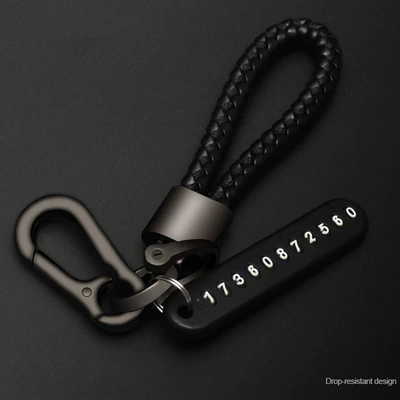 Factory wholesale car key chain metal high-grade anti-lost creative key chain car key ring buckle rope (Car key bag) - gun-color-braided-rope-key-chain-number-plate-classic-black