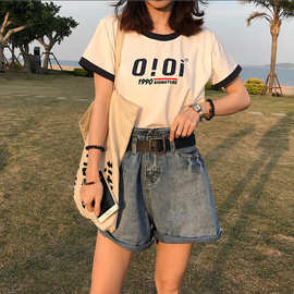 夏季新款女式字母短袖T恤女宽松打底衫上衣韩国女装货源 一件代发
