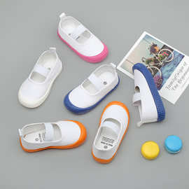 2024儿童帆布鞋小童幼儿园室内鞋男女童套脚布鞋松紧小白鞋厂家