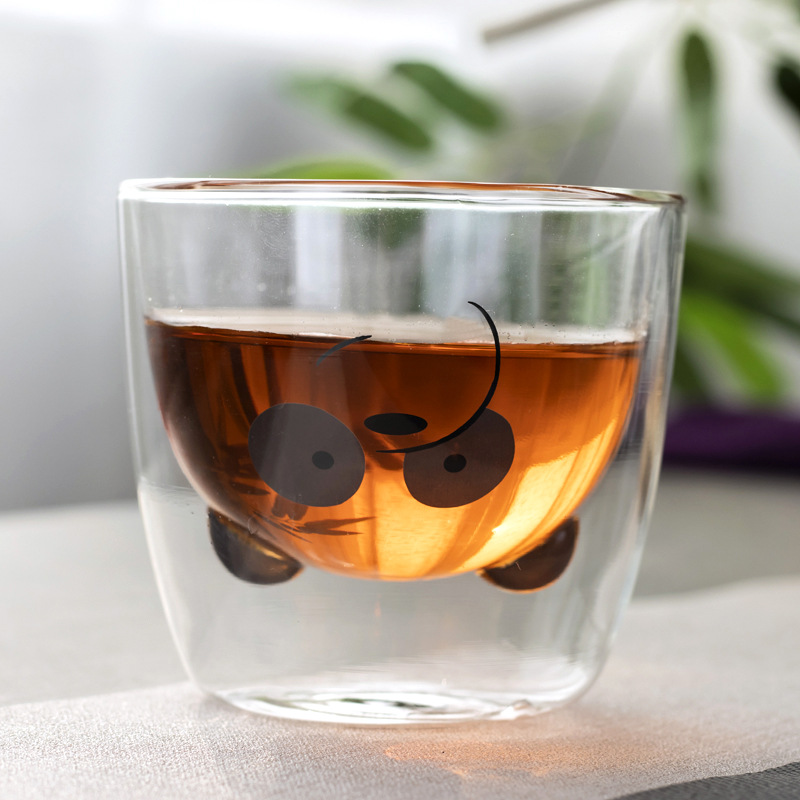 Amazon de dibujos animados de doble capa de vidrio resistente a altas temperaturas leche taza de café regalo de Navidad taza de agua hogar frío aislamiento