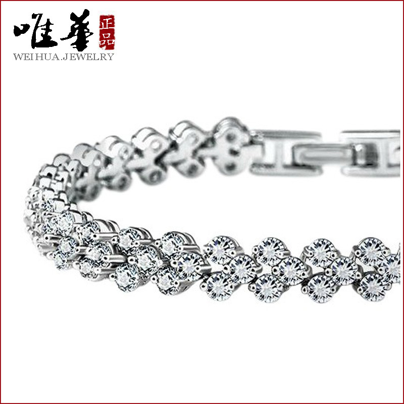 Silver Plated Zircon Floral Bracelet for Women