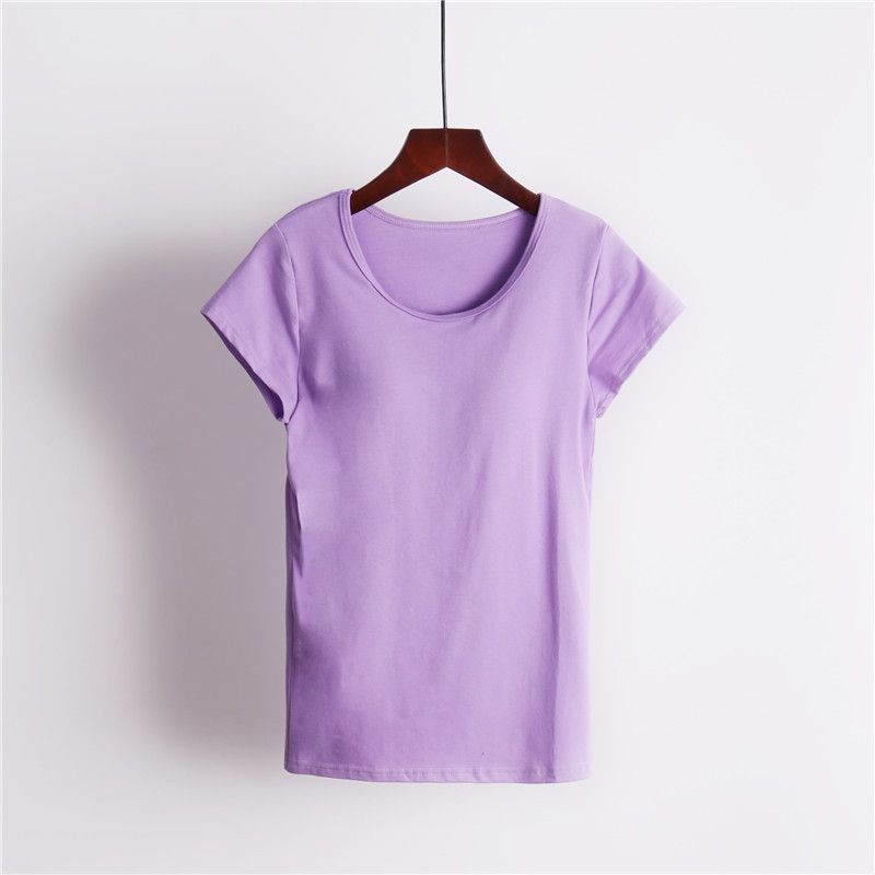 Dropshipping Manufacturer Wholesale Pure Cotton Padded Short-Sleeved T-Shirt Bra-Free Half-Sleeved Top Cup All-In-One Vest