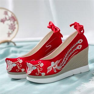 Lu Taixin's New Old Beijing Cloth Shoes Women's 9cm Super High Heel Thick Bottom Low-cut Ethnic Style with Embroidered Hanfu Shoes
