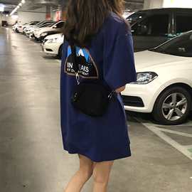 五笔蟹前后印花夏装韩版女式新款中长款短袖T恤宽松学生情侣衣服