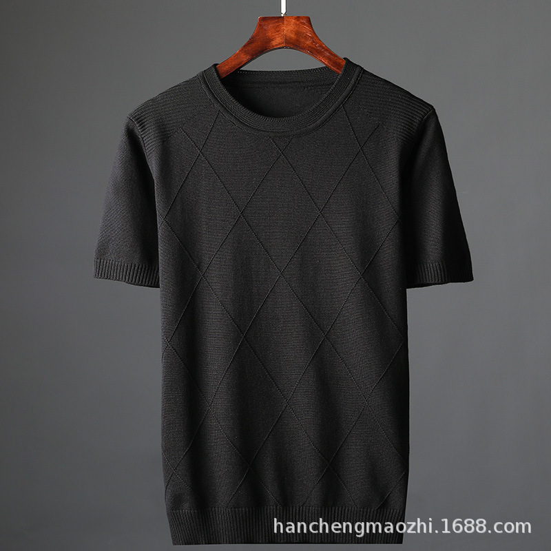 Men's Short-Sleeve Sweater, Fashionable and Trendy Spring/Summer Knitwear, Half-Sleeve T-Shirt, Plus-Size Knit Top, Base Layer T-Shirt, Mercerized Cotton