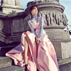 2024歐美明星網紅博主同款立領打底衫仙氣全亮片長袖上衣內搭外穿