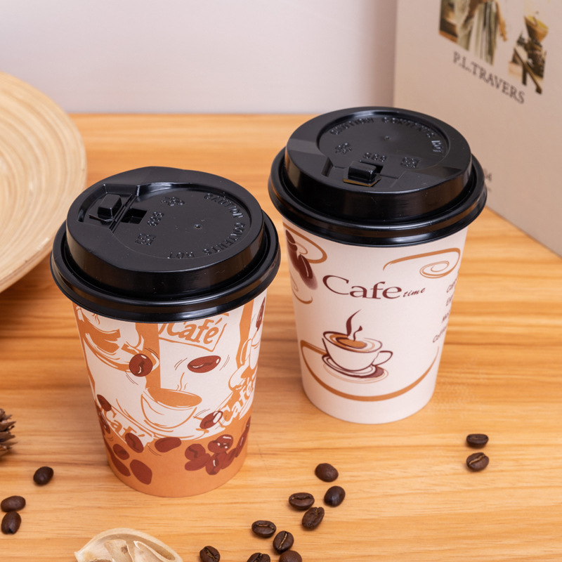 Taza de papel de café impresión personalizada taza de papel de té de leche desechable con tapa Logotipo de impresión leche de soja bebida caliente taza de papel de café Comercio exterior Exportación
