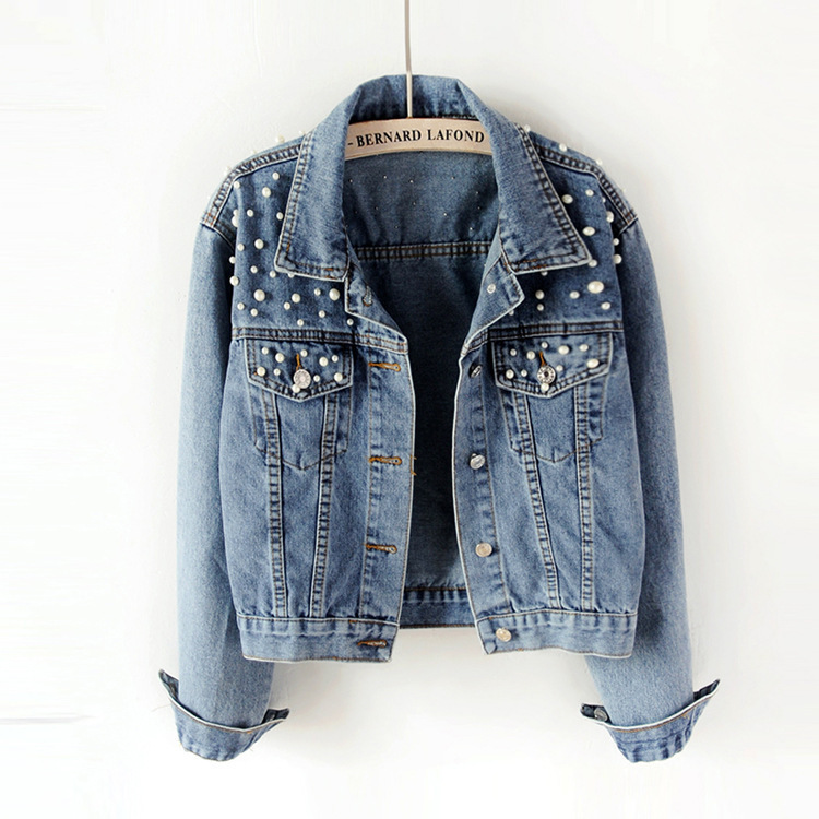 Denim Jacket Women's European Station Chubby Girls Plus Size Women's Beaded Diamond Coat Trendy Student Jacket Loose Lazy Style Denim Jacket Women's European Station Chubby Girls Plus Size Women's Beaded Diamond Coat Trendy Student Jacket Loose Lazy Style